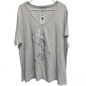 Calvin Klein Jeans Women's Gray V-Neck Sequined Logo Graphic Tee Plus Size 2X